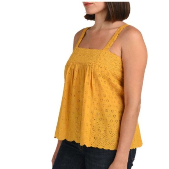 Daniel Rainn Eyelet Babydoll Top Womens Large Gold Yellow Tank Pullover Blouse - Picture 3 of 10